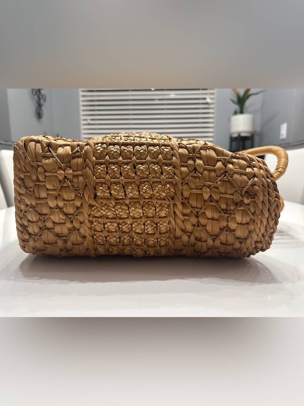 Vintage Handwoven Straw Market Basket Tote Bag Floral Lined Boho - Picture 6 of 13